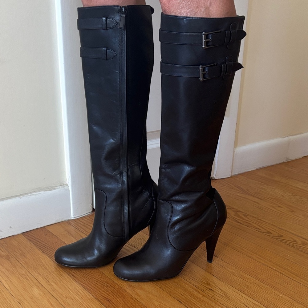 Cole Haan Black Leather Heeled Boots - Picture 2 of 5